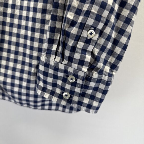Talbots Women's Top Blouse Size Large Blue White Check Long Sleeve Cotton Button - Picture 5 of 10